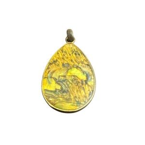 Elegant Gold Green Teardrop Pendant Tiger’s Eye Jasper Nellite